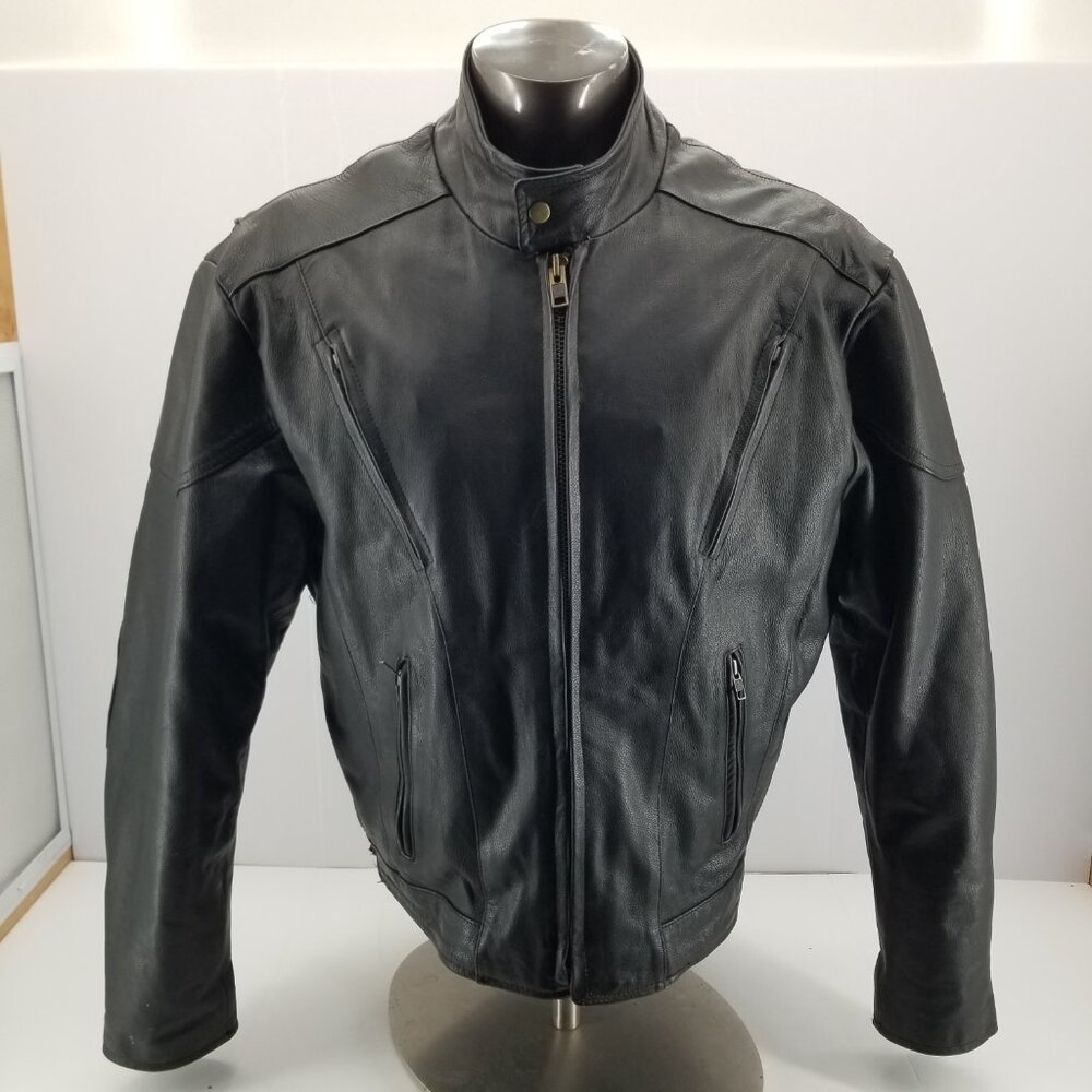 Unik Premium Leather Bomber Motorcycle Jacket  Black w/ Zip Out Liner  Men's 48